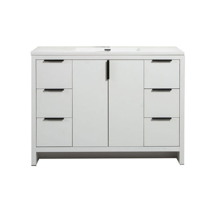 48’’ W Freestanding Single Bathroom Vanity in White Gloss with Quartz Integrated Sink LV14-48W - Bathroom Vanities