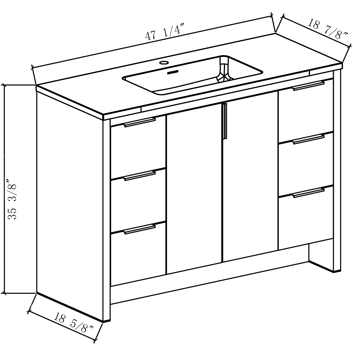 48’’ W Freestanding Single Bathroom Vanity in White Gloss with Quartz Integrated Sink LV14-48W - Bathroom Vanities