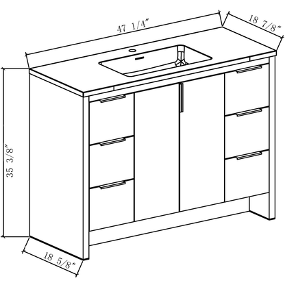 48’’ W Freestanding Single Bathroom Vanity in White Gloss with Quartz Integrated Sink LV14-48W - Bathroom Vanities