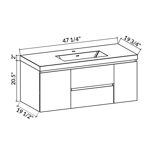 48’’ Wall Mount Single Bathroom Vanity in Oak with White Integrated Sink LV13-48 - Bathroom Vanities