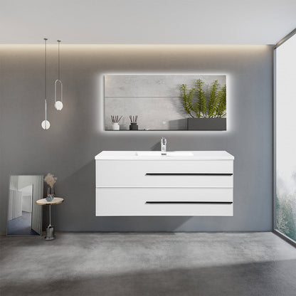 48’’ Wall Mount Single Bathroom Vanity in White Gloss with White Integrated Sink LV15W-48W - Bathroom Vanities