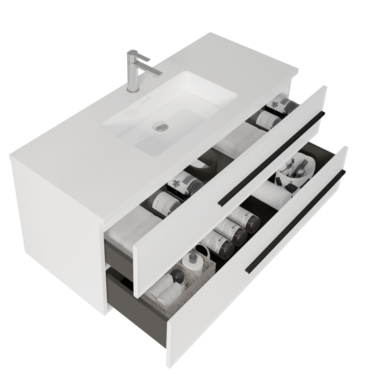 48’’ Wall Mount Single Bathroom Vanity in White Gloss with White Integrated Sink LV15W-48W - Bathroom Vanities