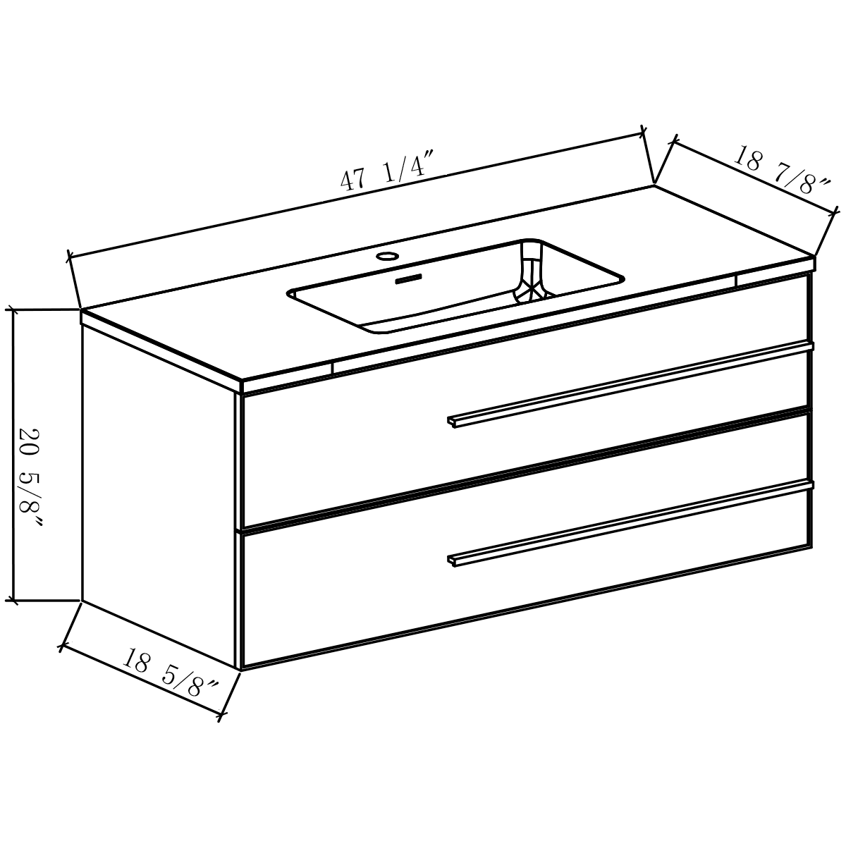 48’’ Wall Mount Single Bathroom Vanity in White Gloss with White Integrated Sink LV15W-48W - Bathroom Vanities