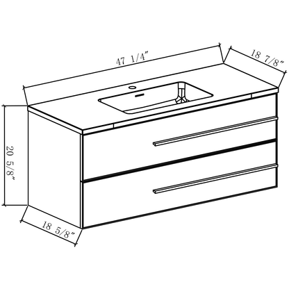 48’’ Wall Mount Single Bathroom Vanity in White Gloss with White Integrated Sink LV15W-48W - Bathroom Vanities