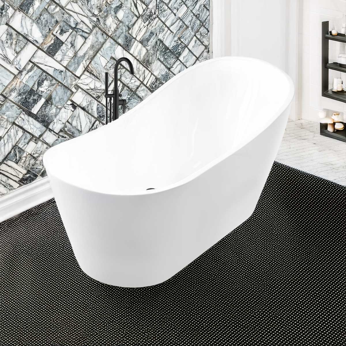 54’’ Freestanding Acrylic Bathtub with Overflow and Side Drain LTF6 - Bathtubs