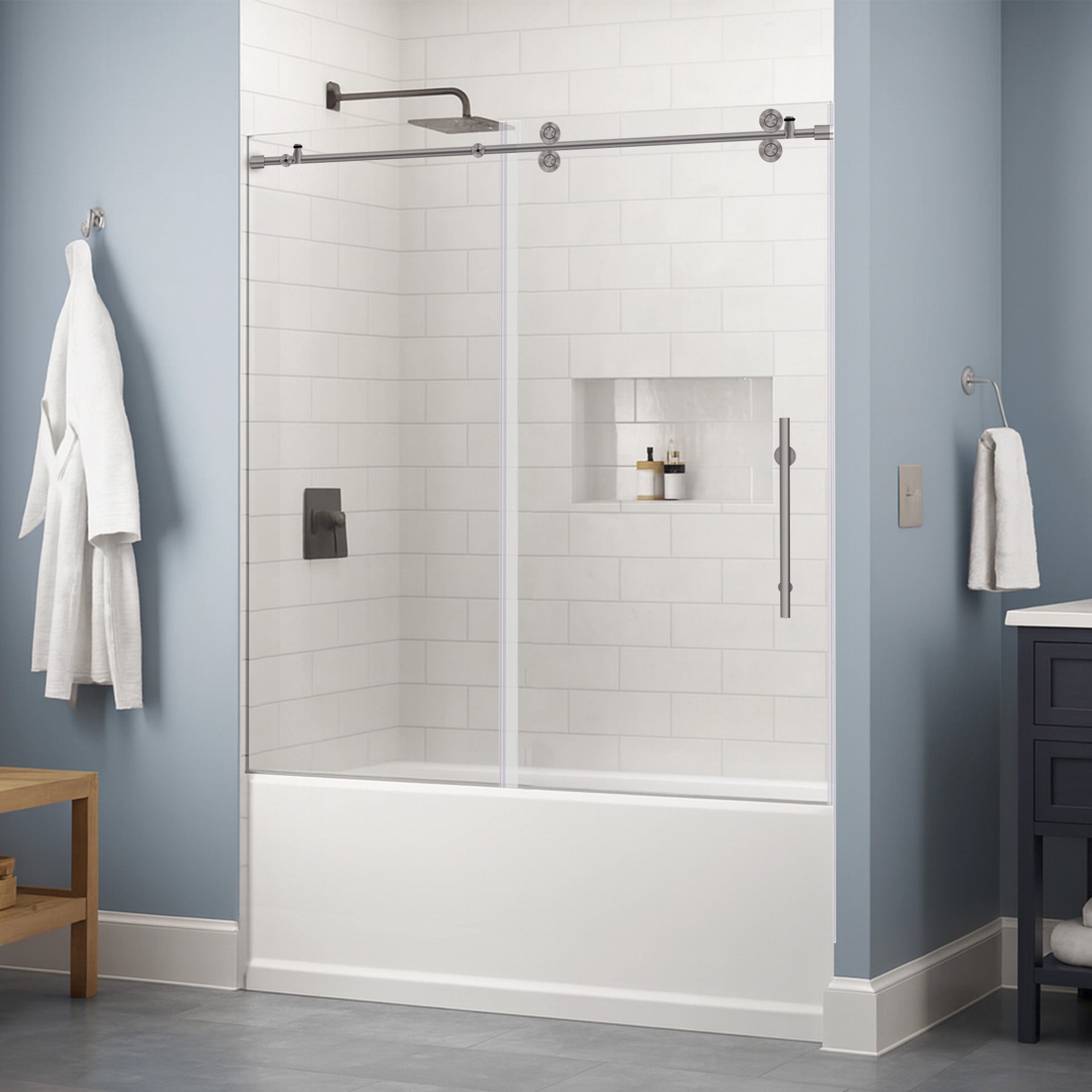 56-60 W x 62 H Sliding Bathtub Door ULTRA-D Brushed Nickel - Shower Doors