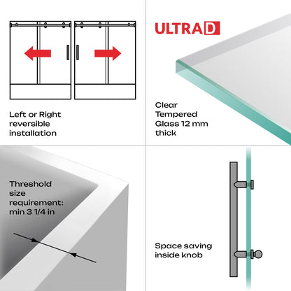 56-60 W x 62 H Sliding Bathtub Door ULTRA-D Chrome - Shower Doors