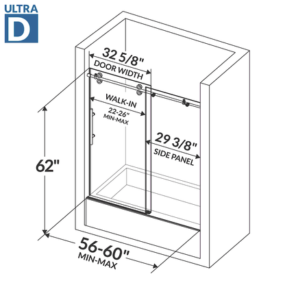 56-60 W x 62 H  Sliding Bathtub Door ULTRA-D