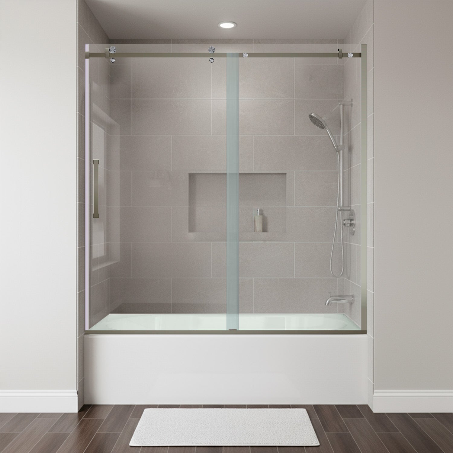 56-60 W x 62 H Sliding Bathtub Semi-Frameless Door ULTRA-B with Clear Glass in Brushed Nickel