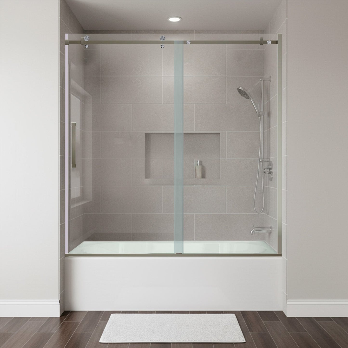 56-60 W x 62 H Sliding Bathtub Semi-Frameless Door ULTRA-B with Clear Glass in Brushed Nickel - Shower Doors