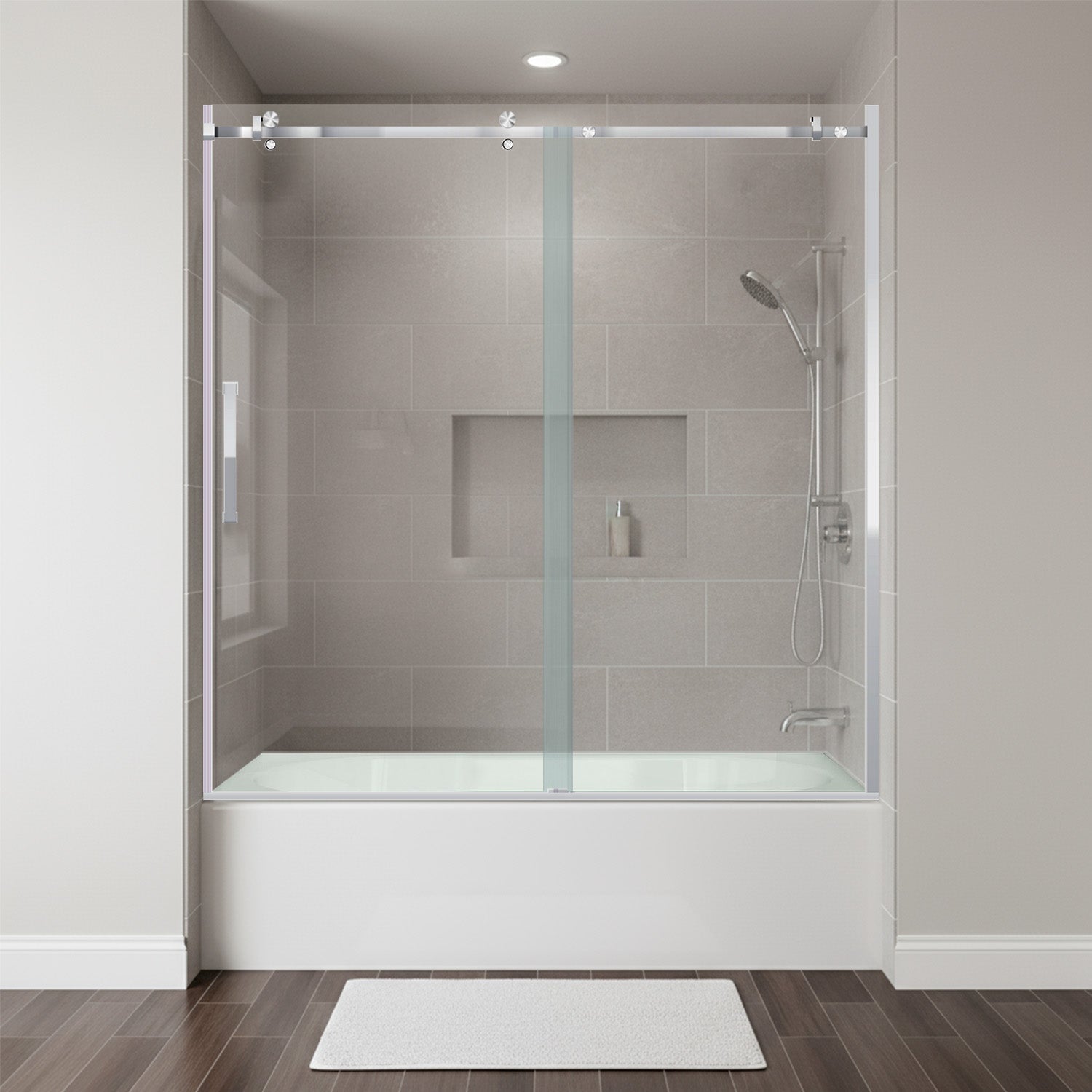 56-60 W x 62 H Sliding Bathtub Semi-Frameless Door ULTRA-B with Clear Glass in Chrome - Shower Doors
