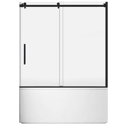 56-60 W x 62 H Sliding Bathtub Semi-Frameless Door ULTRA-B with Clear Glass in Matte Black - Shower Doors