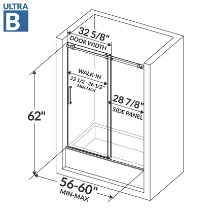 56-60 W x 62 H  Sliding Bathtub Door ULTRA-B