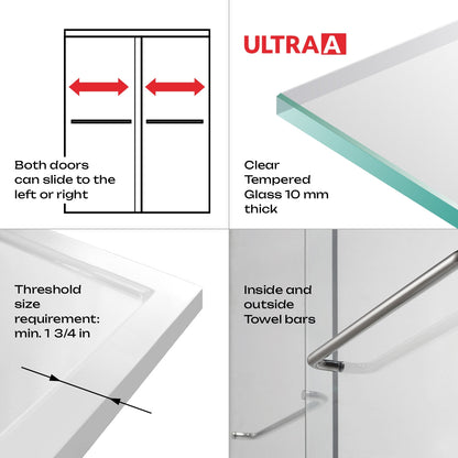 56-60 W x 62 H Sliding Bypass Framed Shower Door ULTRA-A with Glass in Brushed Nickel - Shower Doors