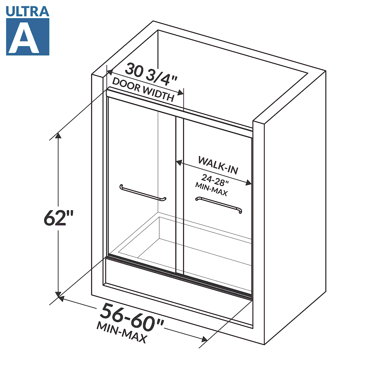 56-60 W x 62 H  Sliding Bypass Bathtub Door ULTRA-A