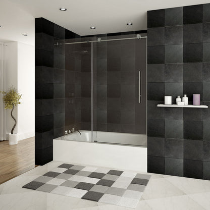 56-60 W x 62 H Sliding Frameless Bathtub Door ULTRA-C with Clear Glass in Brushed Nickel - Shower Doors