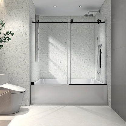56-60 W x 62 H Sliding Frameless Bathtub Door ULTRA-C with Clear Glass in Matte Black - Shower Doors