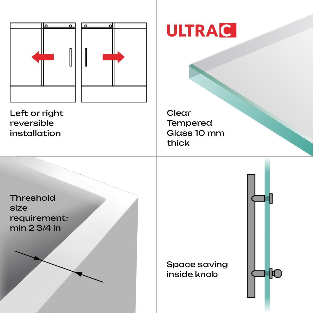 56-60 W x 62 H Sliding Frameless Bathtub Door ULTRA-C with Clear Glass in Matte Black - Shower Doors