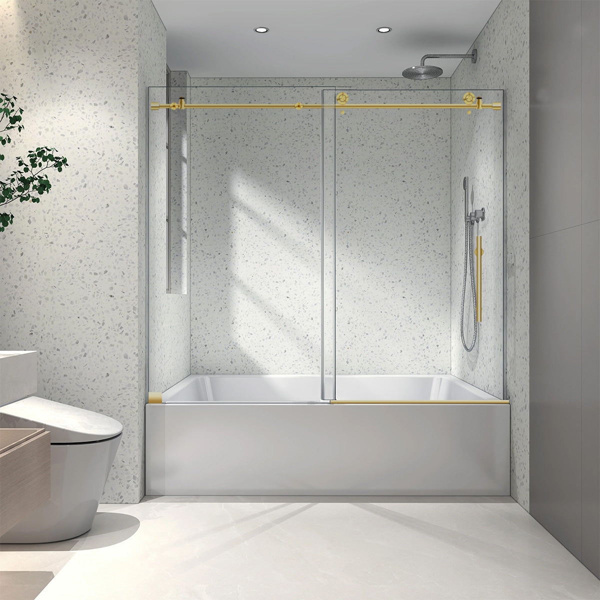 56-60 W x 62 H Sliding Frameless Bathtub Door ULTRA-C with Clear Glass in Gold - Shower Doors