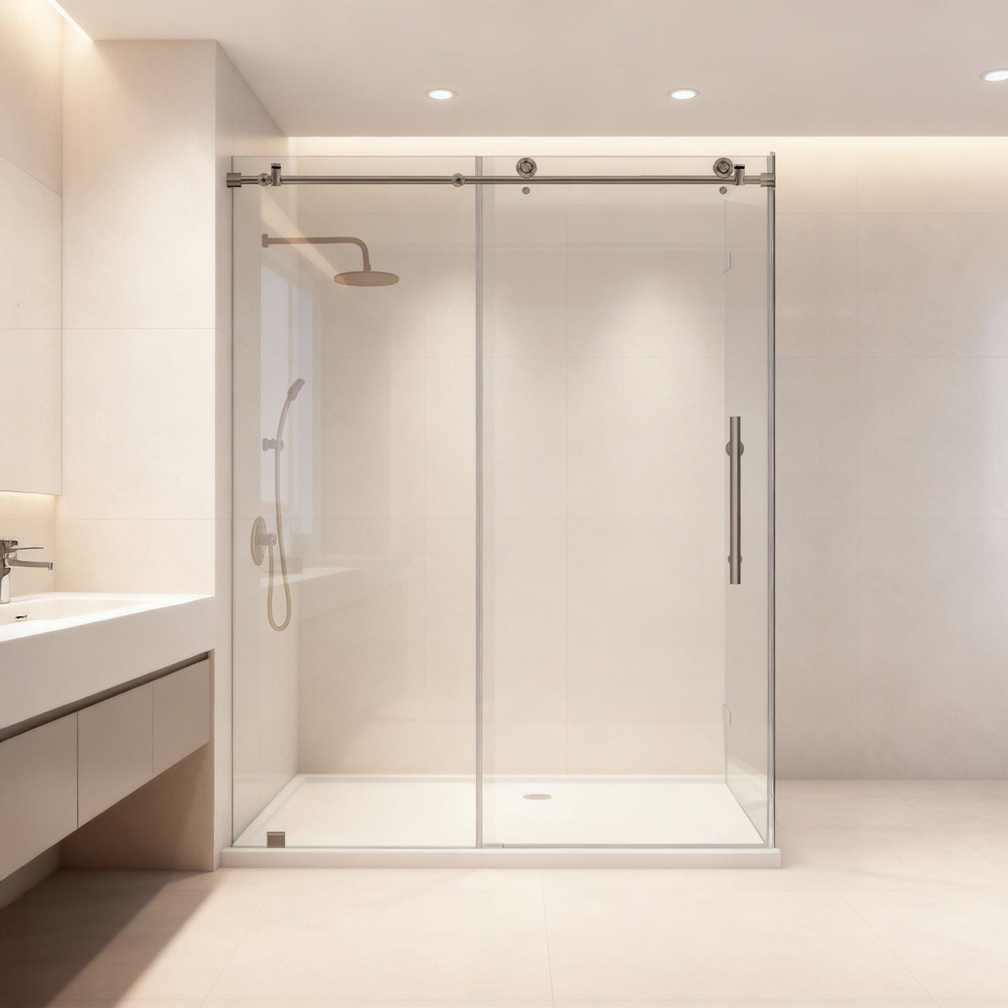56-60 W x 76 H x 34 1/2 D Sliding Frameless Shower Enclosure ULTRA-C with Clear Glass in Brushed Nickel - Shower Doors