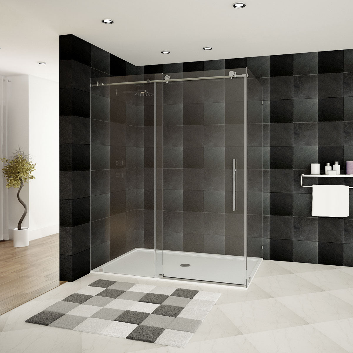 56-60 W x 76 H x 36 D Sliding Frameless Shower Enclosure ULTRA-C with Clear Glass in Brushed Nickel - Shower Doors
