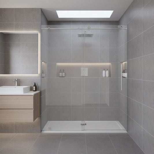 56-60 W x 76 H Sliding Frameless Shower Door ULTRA-C with Clear Glass in Chrome - Shower Doors