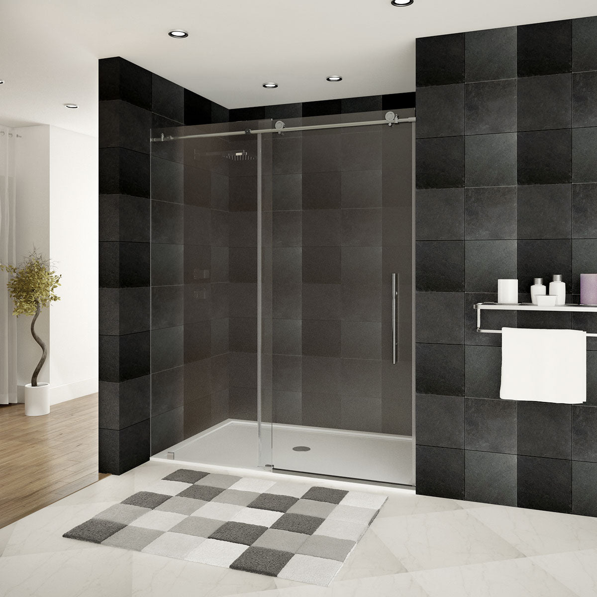 56 60 W x 76 H Sliding Frameless Shower Door ULTRA C with Clear Glass in Brushed Nickel Shower Doors