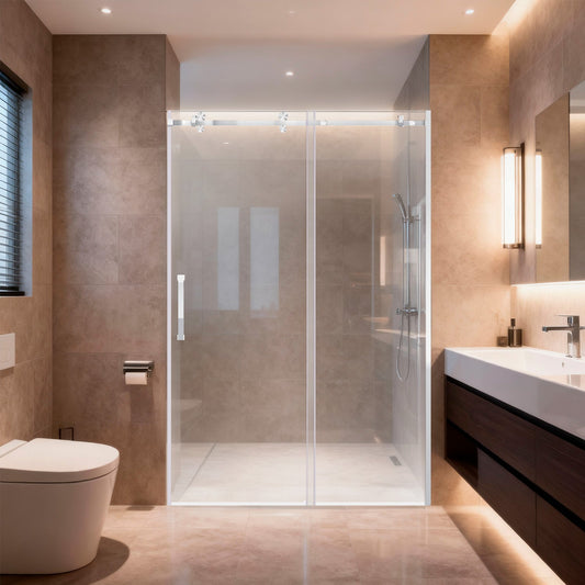 56-60 W x 76 H Sliding Shower Semi-Frameless Door ULTRA-B with Clear Glass in Chrome - Shower Doors