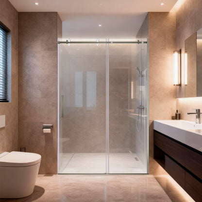 56-60 W x 76 H Sliding Shower Semi-Frameless Door ULTRA-B with Clear Glass in Brushed Nickel - Shower Doors