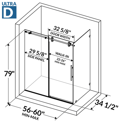 56-60 W x 79 H x 34 1/2 D Sliding Shower Enclosure ULTRA-D Chrome - Shower Doors
