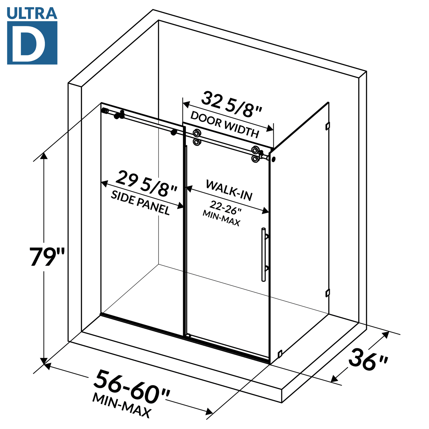56-60 W x 79 H x 36 D Sliding Shower Enclosure ULTRA-D Chrome - Shower Doors