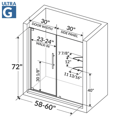 58-60 W x 72 H  Swing-Out Shower Door ULTRA-G
