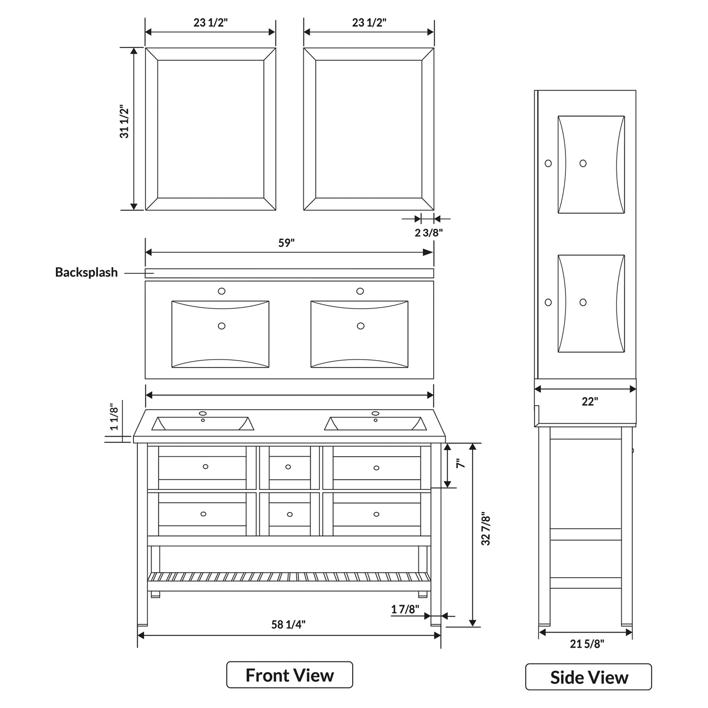 Vanity Cabinet Set White 59"W LV6-60W