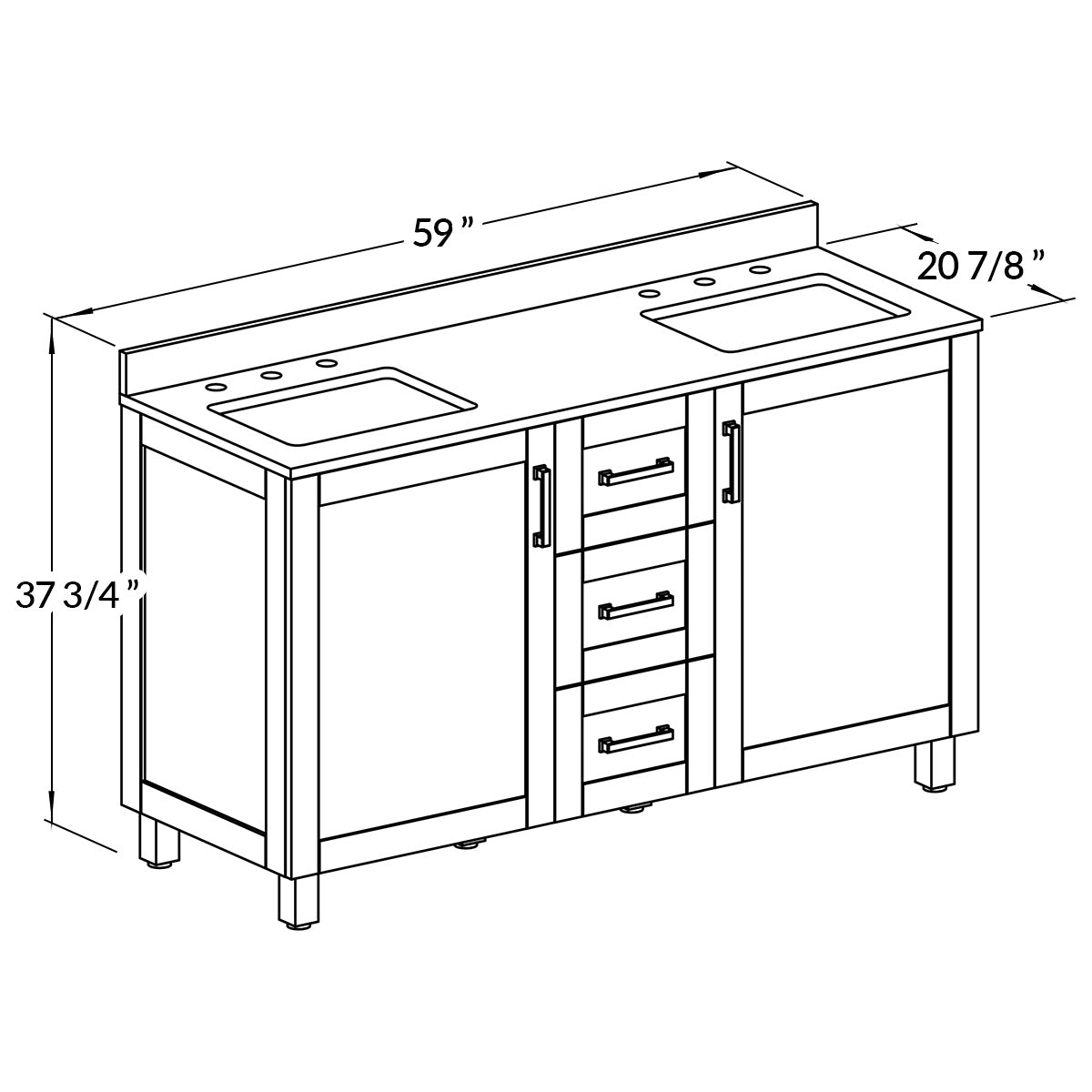 60’’ Freestanding Double Bathroom Vanity in Black with Quartz Stone Countertop - Bathroom Vanities