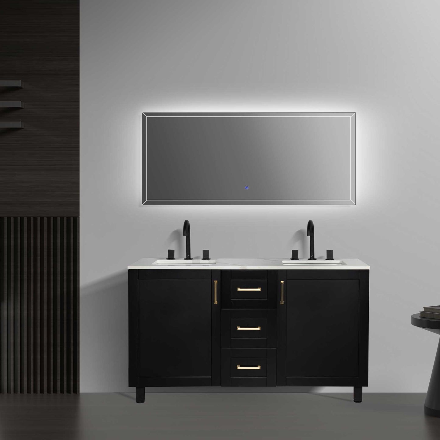 60’’ Freestanding Double Bathroom Vanity in Black with Quartz Stone Countertop - Bathroom Vanities