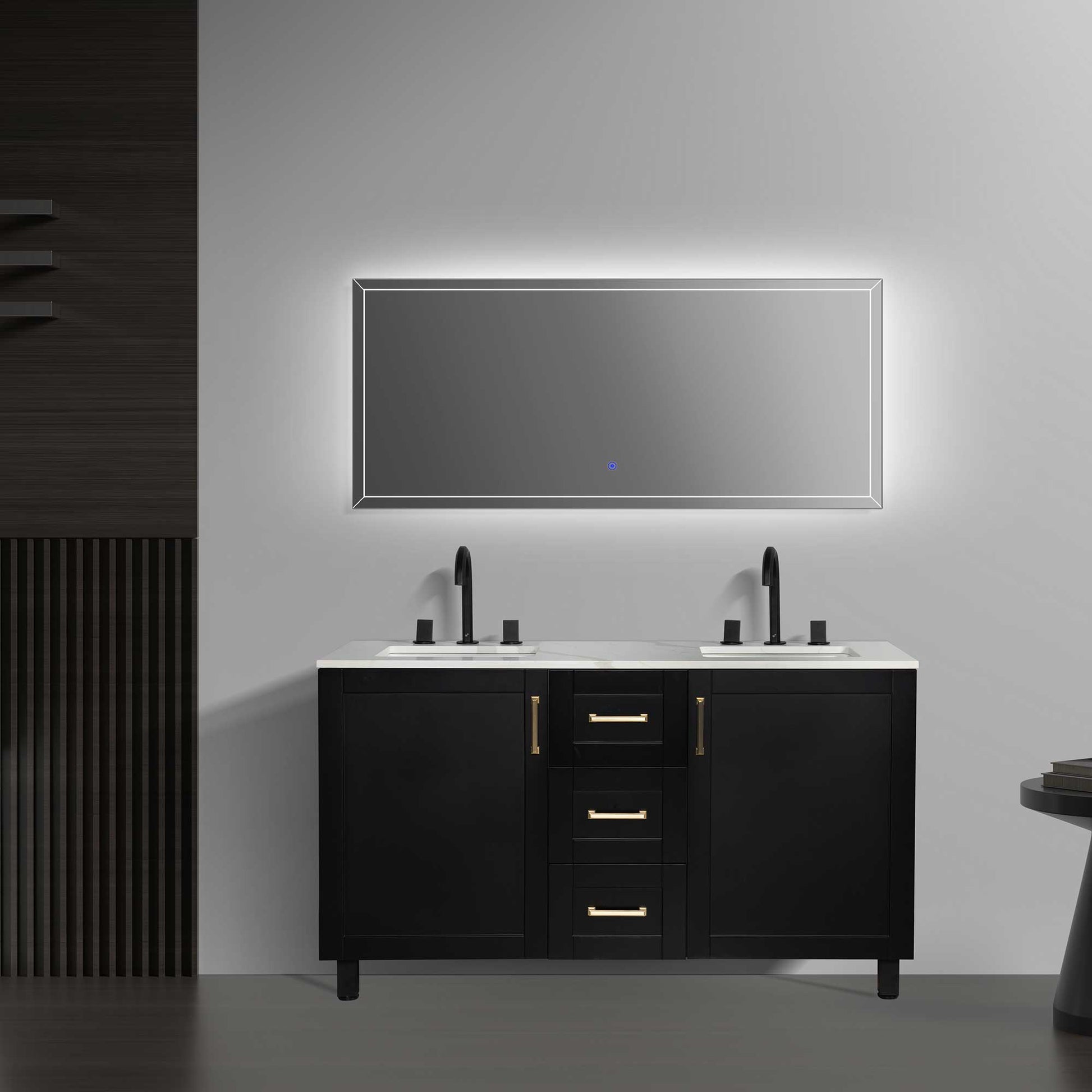 60’’ Freestanding Double Bathroom Vanity in Black with Quartz Stone Countertop - Bathroom Vanities
