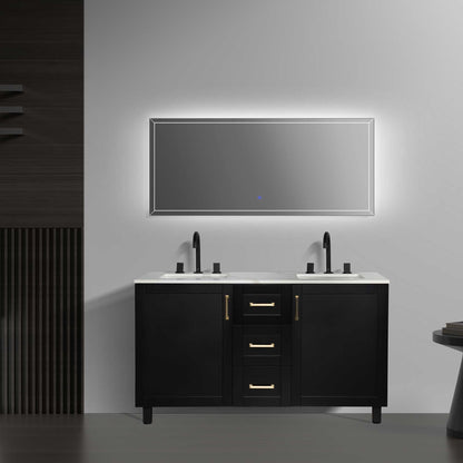 60’’ Freestanding Double Bathroom Vanity in Black with Quartz Stone Countertop - Bathroom Vanities