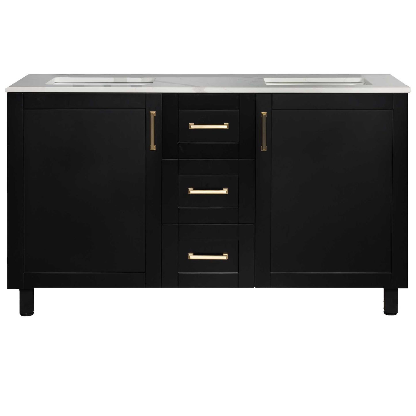 60’’ Freestanding Double Bathroom Vanity in Black with Quartz Stone Countertop - Bathroom Vanities