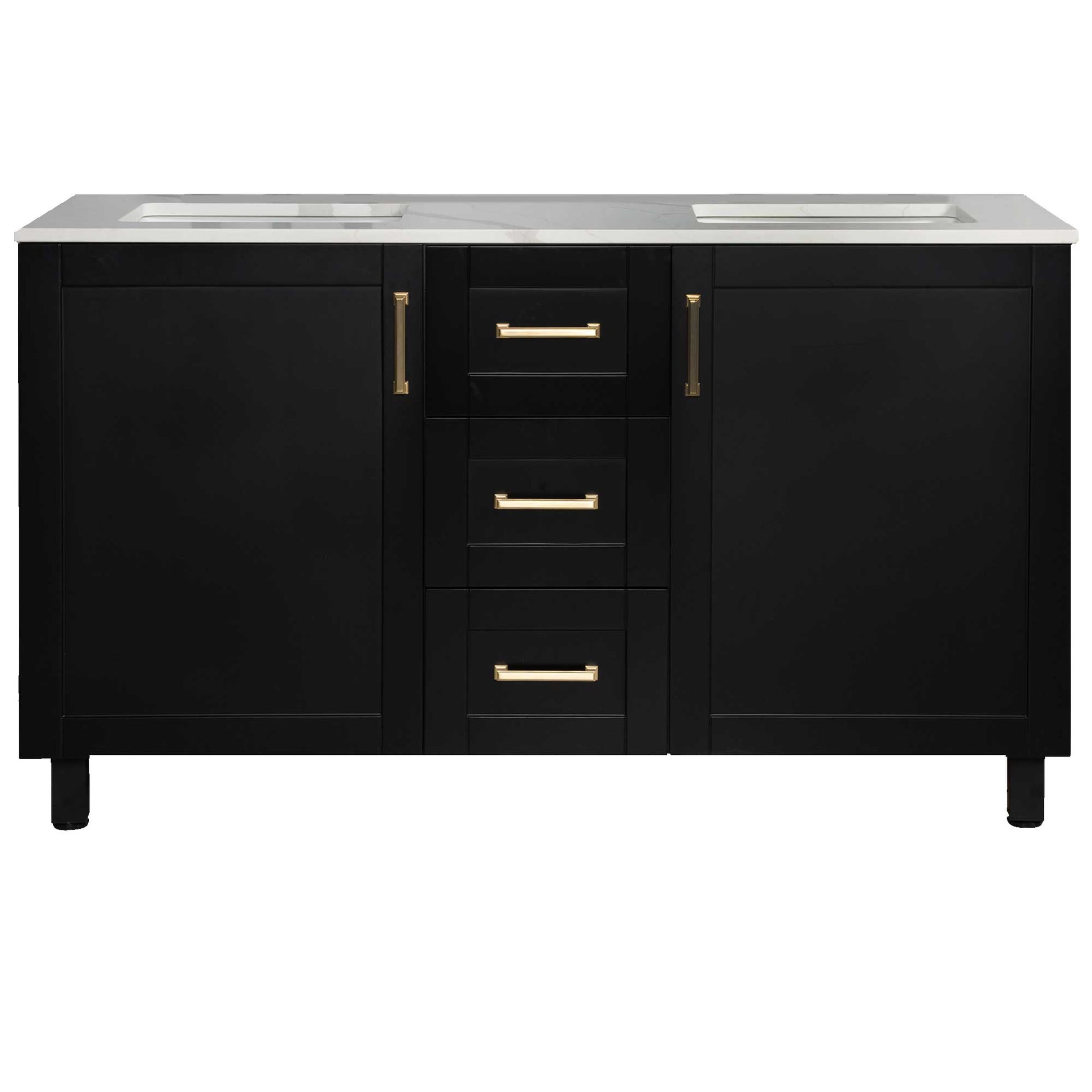 60’’ Freestanding Double Bathroom Vanity in Black with Quartz Stone Countertop - Bathroom Vanities