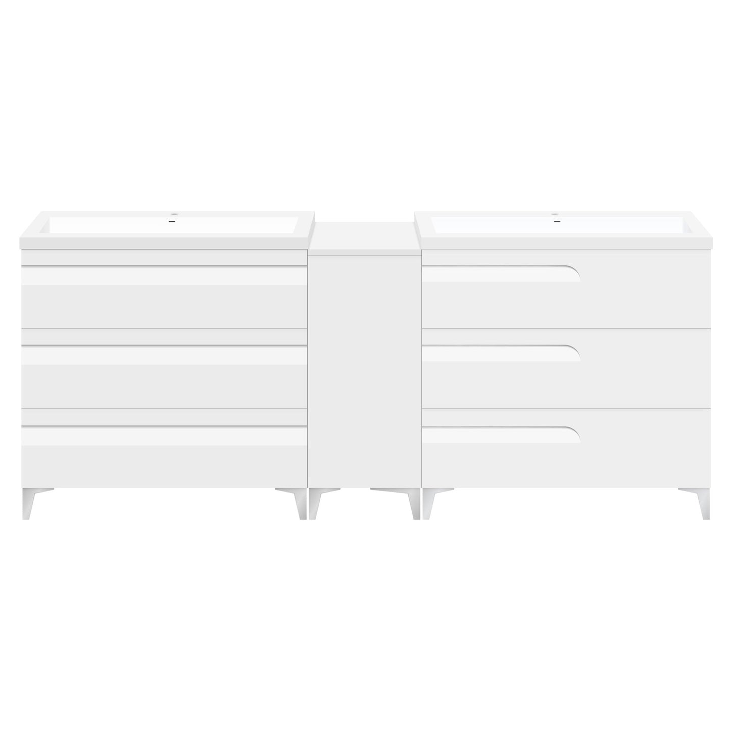 60’’ Freestanding Vanity Set in White Gloss with Two Square Sinks (LV78-C13B-60W) Style 7-8 - Bathroom Vanities