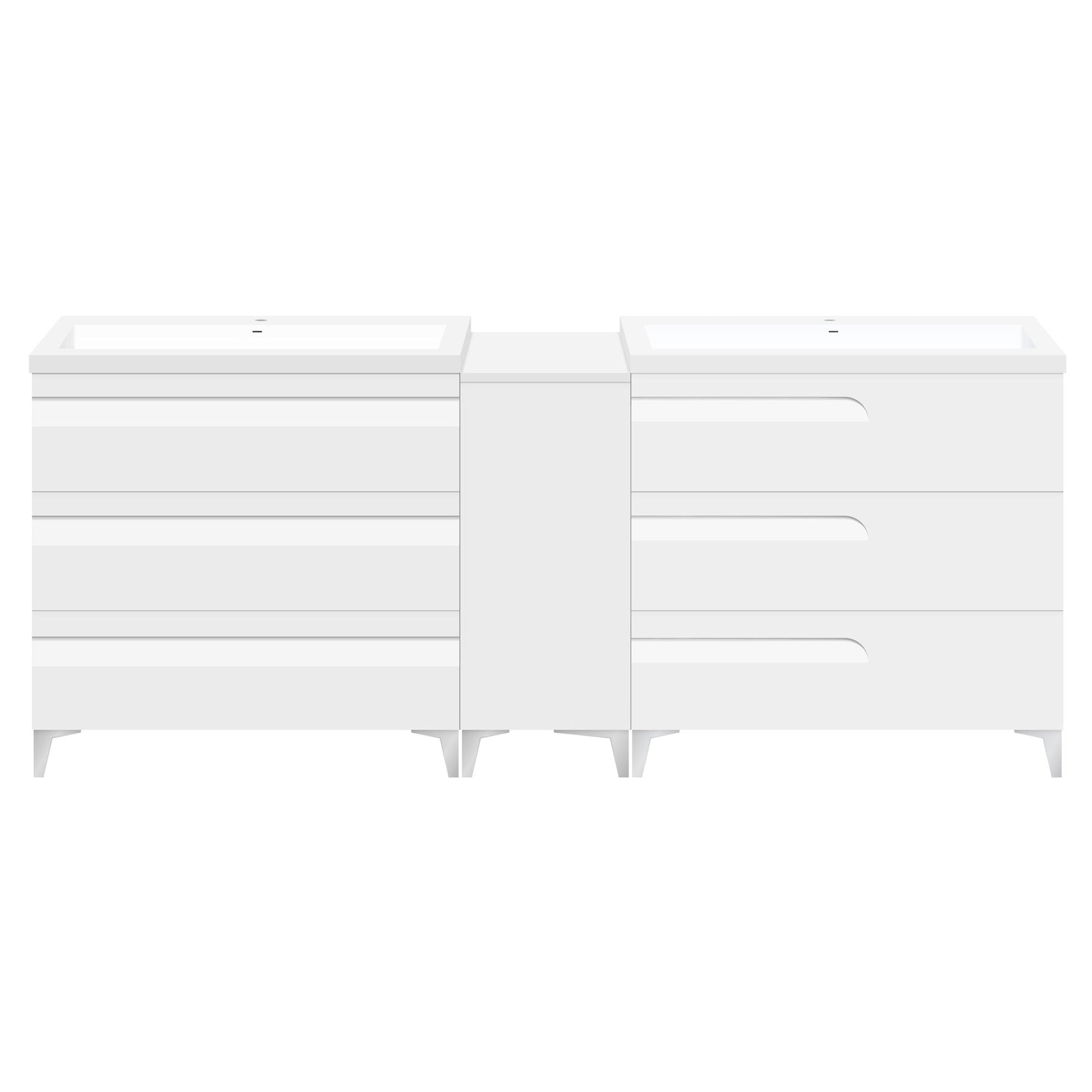 60’’ Freestanding Vanity Set in White Gloss with Two Square Sinks (LV78-C13B-60W) Style 7-8 - Bathroom Vanities