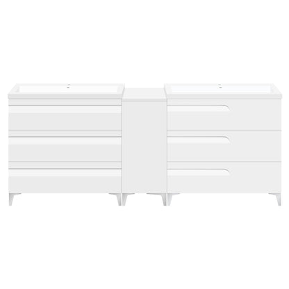 60’’ Freestanding Vanity Set in White Gloss with Two Square Sinks (LV78-C13B-60W) Style 7-8 - Bathroom Vanities