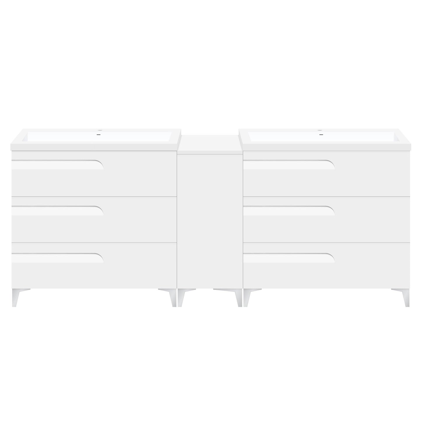 60’’ Freestanding Vanity Set in White Gloss with Two Square Sinks (LV7-C13B-60W) Style 7 - Bathroom Vanities