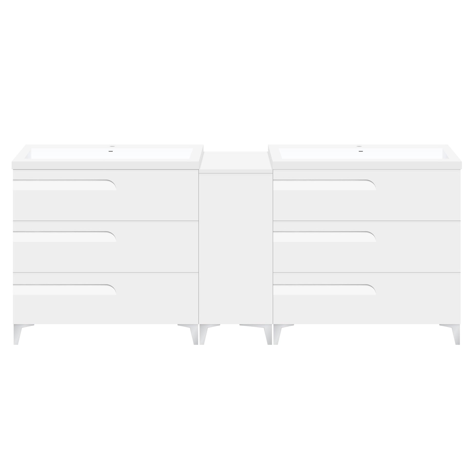 60’’ Freestanding Vanity Set in White Gloss with Two Square Sinks (LV7-C13B-60W) Style 7 - Bathroom Vanities