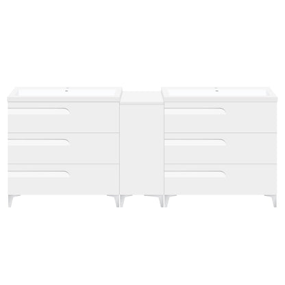 60’’ Freestanding Vanity Set in White Gloss with Two Square Sinks (LV7-C13B-60W) Style 7 - Bathroom Vanities