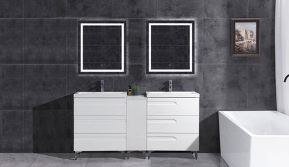 60’’ Freestanding Vanity Set in White Gloss with Two Square Sinks (LV78-C13B-60W) Style 7-8 - Bathroom Vanities