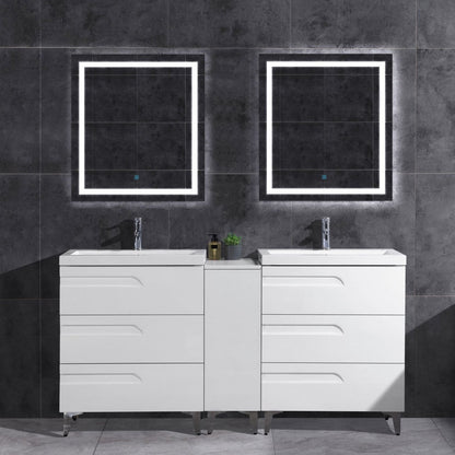 60’’ Freestanding Vanity Set in White Gloss with Two Square Sinks (LV7-C13B-60W) Style 7 - Bathroom Vanities