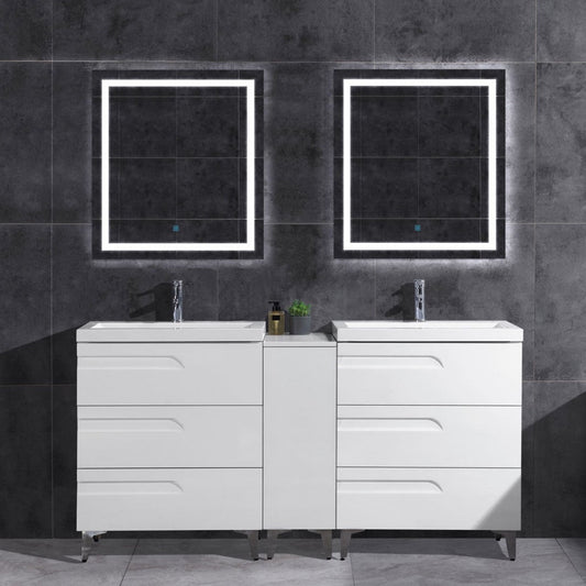 60’’ Freestanding Vanity Set in White Gloss with Two Square Sinks (LV7-C13B-60W) Style 7 - Bathroom Vanities