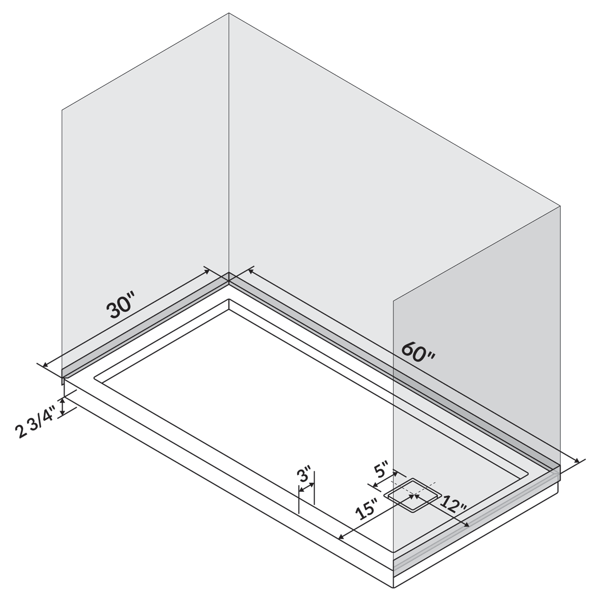 60 x 30 Single/Double Threshold Shower Base Pan Right/Left Drain