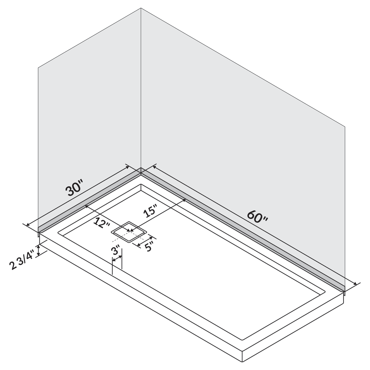 60 x 30 Single/Double Threshold Shower Base Pan Right/Left Drain